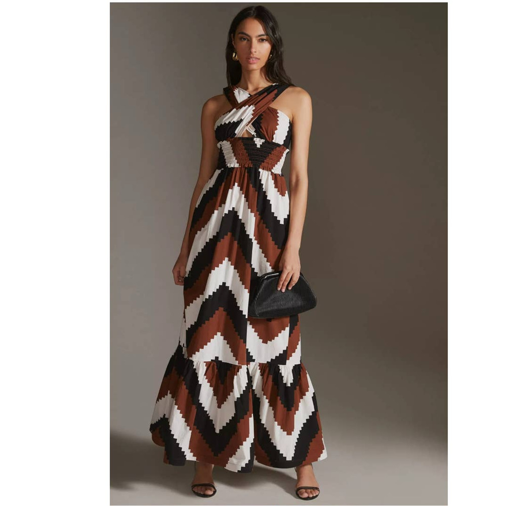 New Anthropologie Plenty by Tracy Reese Printed Halter Maxi Dress $248 X-SMALL